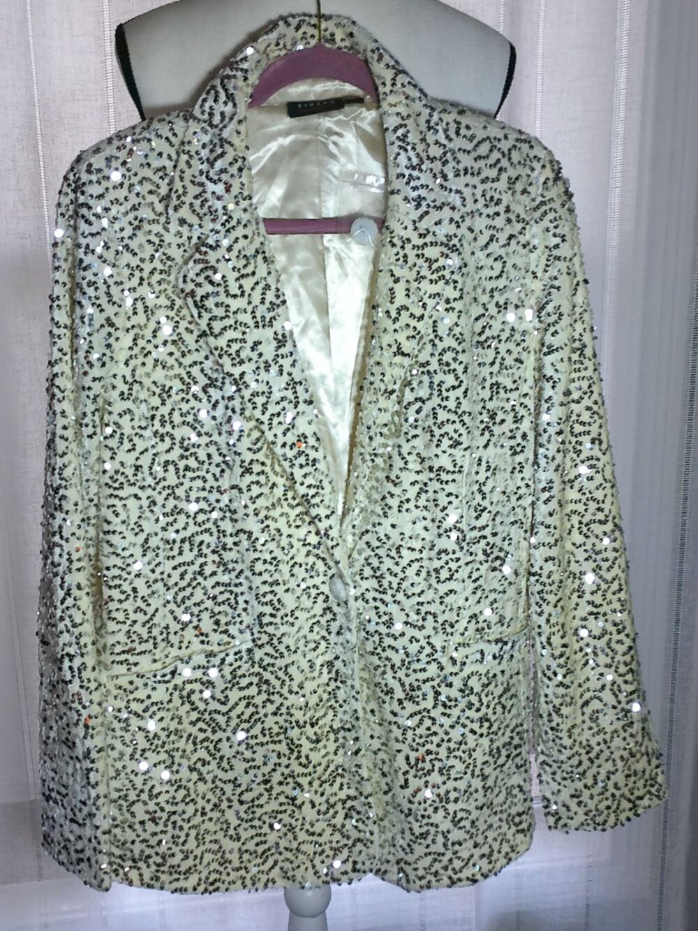 JOAN RIVERS Red Carpet Cardigan Collared Button Front Cream w/Sequins NWT M